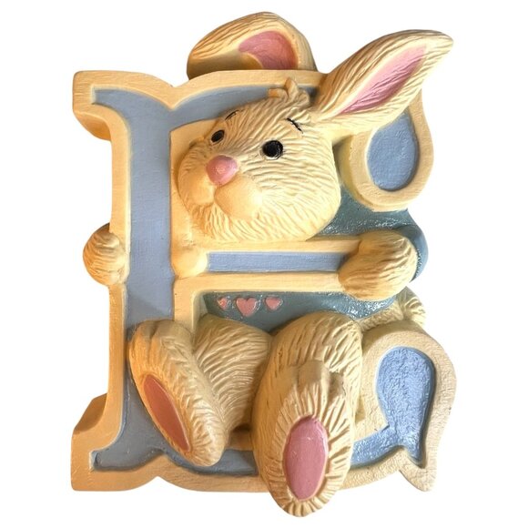 VTG 1992 Burwood Bunny Rabbit LOVE Wall Hanging Decoration Plaques Set Pink Blue - Picture 6 of 7